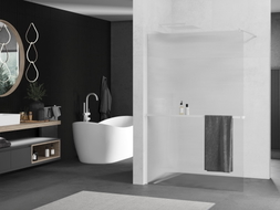 Mexen Kioto+ Duschwand mit Regal Walk-in 70 x 200 cm, Streifen, weiß - 800-070-121-20-09