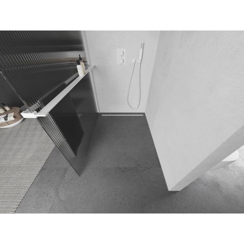 Mexen Kioto+ Duschwand mit Ablage Walk-in 90 x 200 cm, Streifen, Weiß - 800-090-121-20-09
