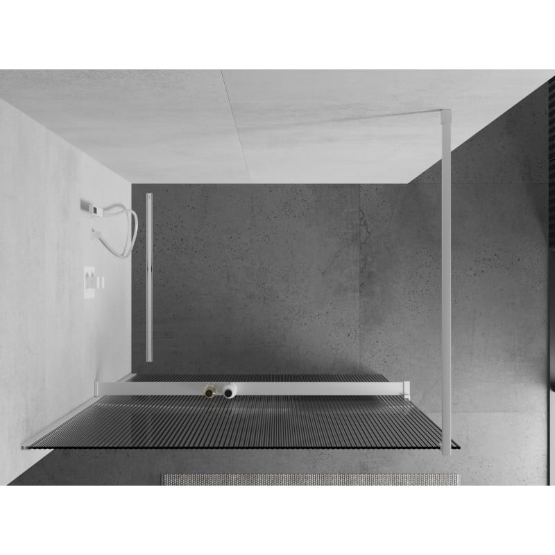 Mexen Kioto+ Duschwand mit Regal Walk-in 120 x 200 cm, Streifen, Weiß - 800-120-121-20-09