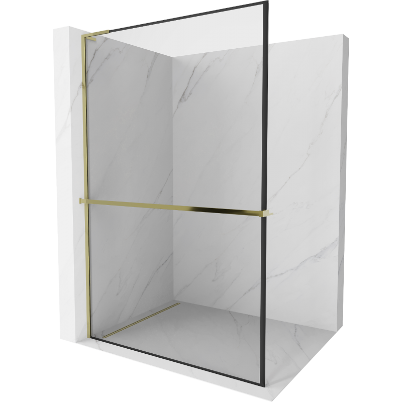Mexen Kioto+ L Duschwand mit Ablage Walk-in 120 x 200 cm, schwarzer Rahmen, gold - 800-120-123-50-70
