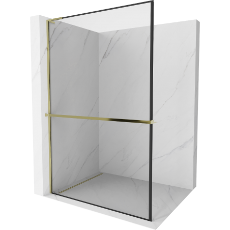 Mexen Kioto+ L Duschwand mit Ablage Walk-in 120 x 200 cm, schwarzer Rahmen, gold - 800-120-123-50-70