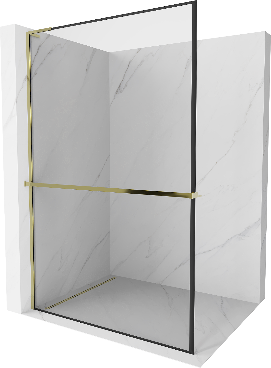 Mexen Kioto+ L Duschwand mit Regal Walk-in 110 x 200 cm, schwarzes Muster, gold