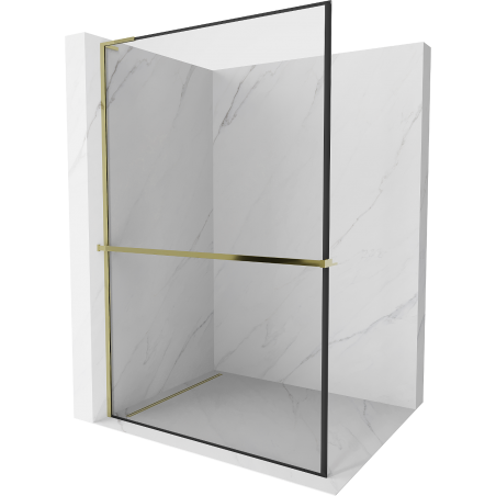 Mexen Kioto+ L Duschwand mit Regal Walk-in 100 x 200 cm, schwarzer Rahmen, Gold - 800-100-123-50-70