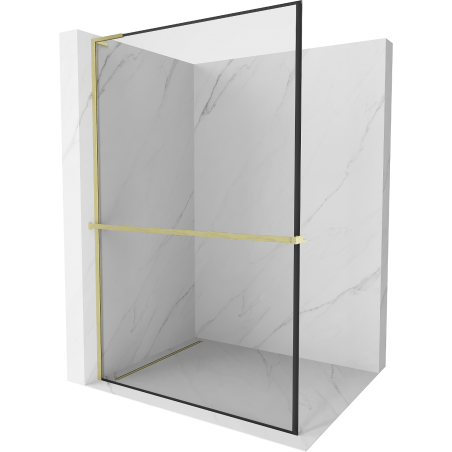 Mexen Kioto+ L Duschwand mit Regal Walk-in 120 x 200 cm, schwarzer Rahmen, gebürstetes Gold - 800-120-123-55-70