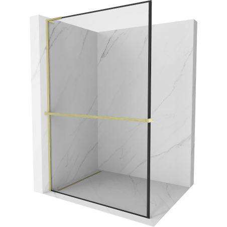 Mexen Kioto+ L Duschwand mit Regal Walk-in 80 x 200 cm, schwarzer Rahmen, gebürstetes Gold - 800-080-123-55-70