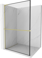 Mexen Kioto+ L Duschwand mit Regal Walk-in 80 x 200 cm, schwarzer Rahmen, gebürstetes Gold - 800-080-123-55-70