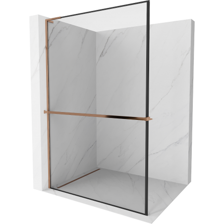 Mexen Kioto+ L Duschwand mit Regal, Walk-in 50 x 200 cm, schwarzer Rahmen, Roségold - 800-050-123-60-70