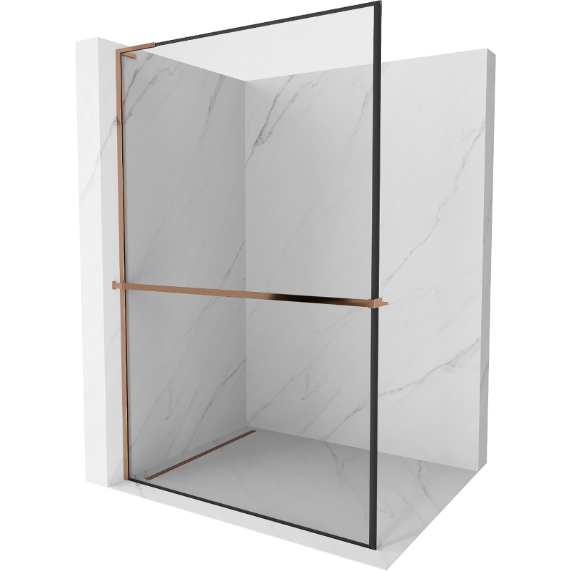 Mexen Kioto+ L Duschwand mit Regal Walk-in 100 x 200 cm, schwarzer Rahmen, Roségold - 800-100-123-60-70