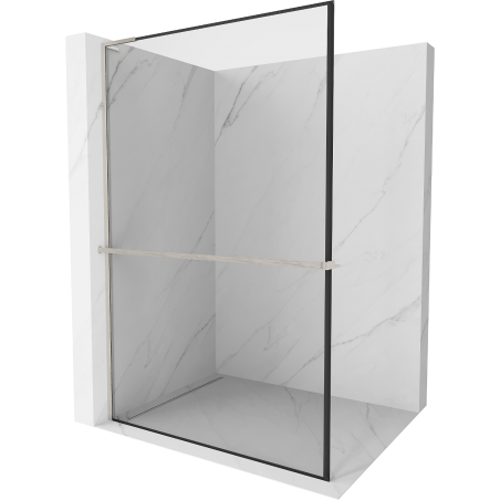 Mexen Kioto+ L Duschwand mit Regal Walk-in 70 x 200 cm, schwarzer Rahmen, gebürsteter Nickel - 800-070-123-97-70
