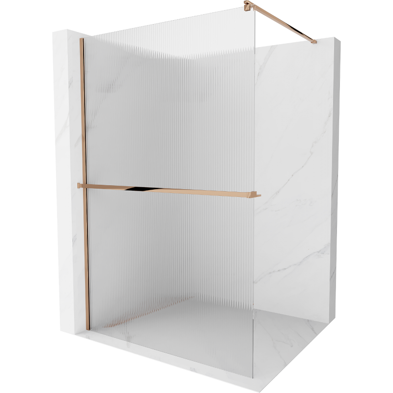 Mexen Kioto+ Duschwand mit Regal Walk-in 70 x 200 cm, Streifen, Roségold - 800-070-121-60-09