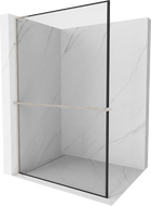 Mexen Kioto+ L Duschwand mit Ablage Walk-in 100 x 200 cm, schwarzer Rahmen, gebürstetes Nickel - 800-100-123-97-70