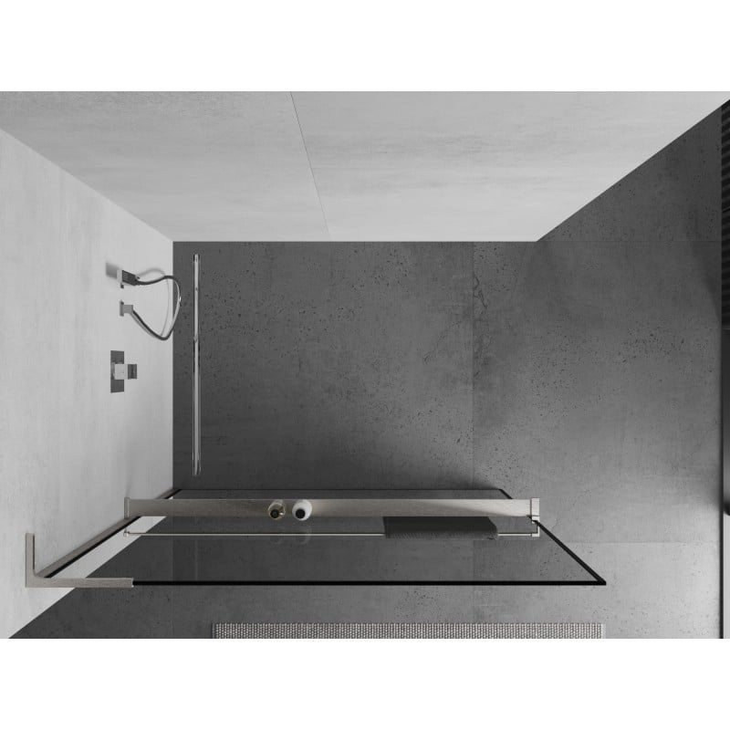 Mexen Kioto+ L Duschwand mit Ablage Walk-in 100 x 200 cm, schwarzer Rahmen, gebürstetes Nickel - 800-100-123-97-70