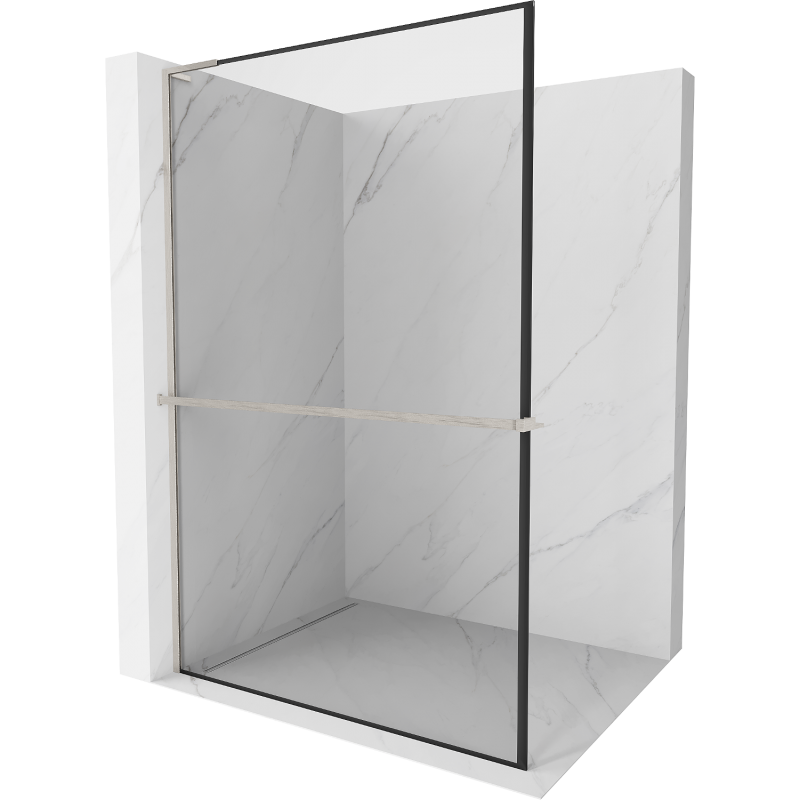 Mexen Kioto+ L Duschwand mit Regal Walk-in 110 x 200 cm, schwarzer Rahmen, gebürstetes Nickel - 800-110-123-97-70