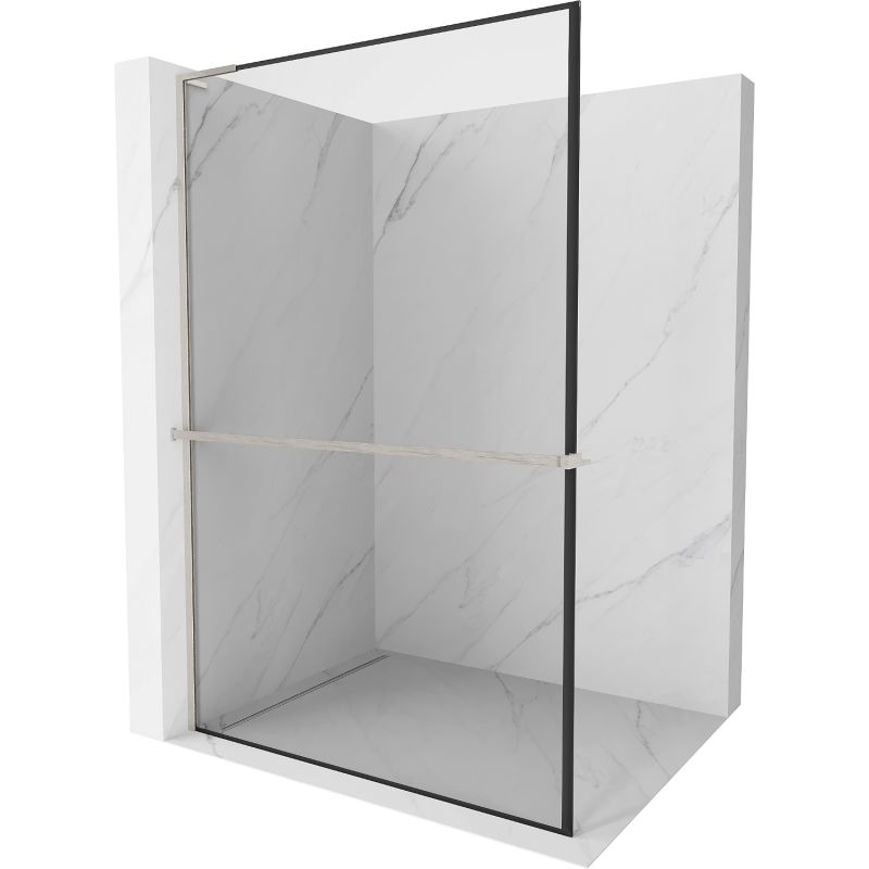 Mexen Kioto+ L Duschwand mit Regal Walk-in 120 x 200 cm, schwarzer Rahmen, gebürsteter Nickel - 800-120-123-97-70