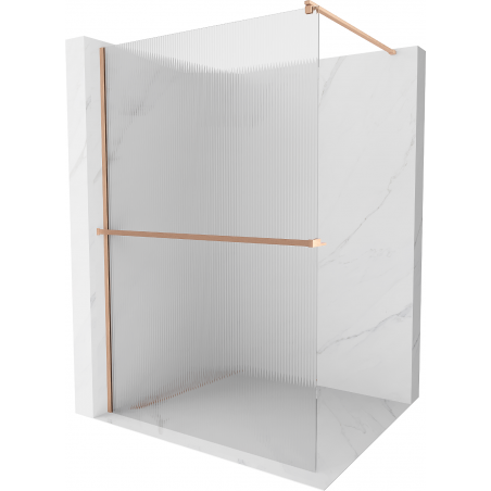 Mexen Kioto+ Duschwand mit Regal Walk-in 130 x 200 cm, Streifen, gebürstetes Kupfer - 800-130-121-65-09