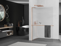 Mexen Kioto+ L Duschwand mit Regal Walk-in 70 x 200 cm, Rillen, gebürstetes Kupfer - 800-070-123-65-09