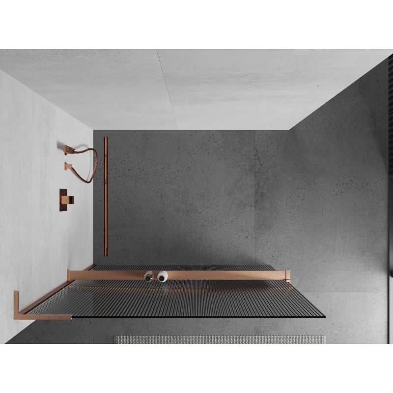 Mexen Kioto+ L Duschwand mit Ablage Walk-in 80 x 200 cm, Streifen, gebürstetes Kupfer - 800-080-123-65-09