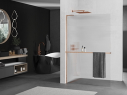 Mexen Kioto+ L Duschabtrennung mit Regal Walk-in 120 x 200 cm, Streifen, gebürstetes Kupfer - 800-120-123-65-09