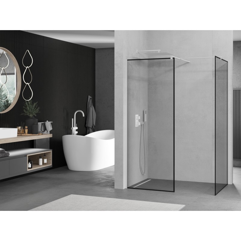 Mexen Kioto Duschwand Walk-in 130 x 110 cm, schwarzer Rahmen, weiß - 800-130-202-20-70-110