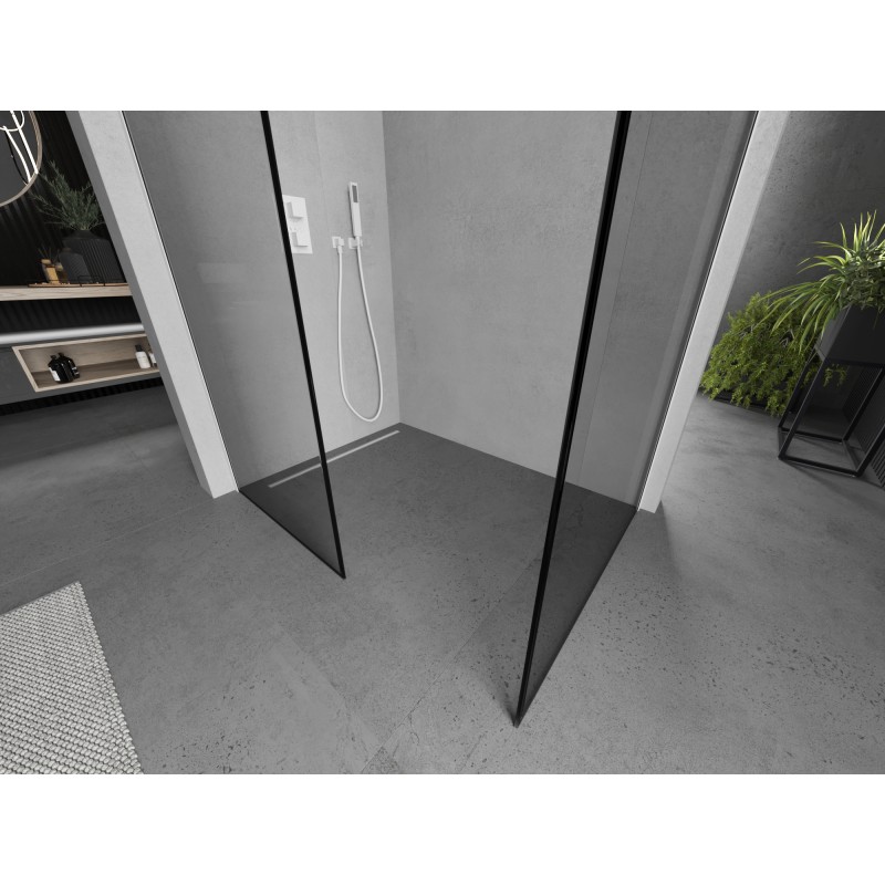 Mexen Kioto Duschwand Walk-in 150 x 70 cm, schwarzer Rahmen, weiß - 800-150-202-20-70-070