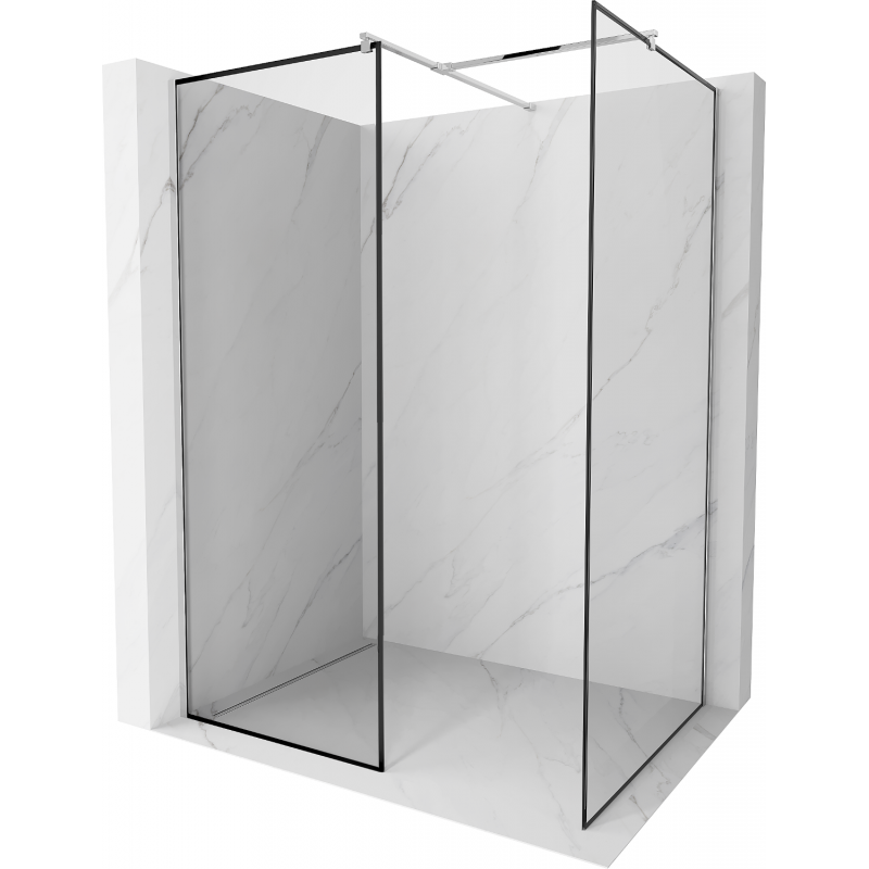 Mexen Kioto Duschwand Walk-in 130 x 120 cm, schwarzer Rahmen, Chrom - 800-130-202-01-70-120