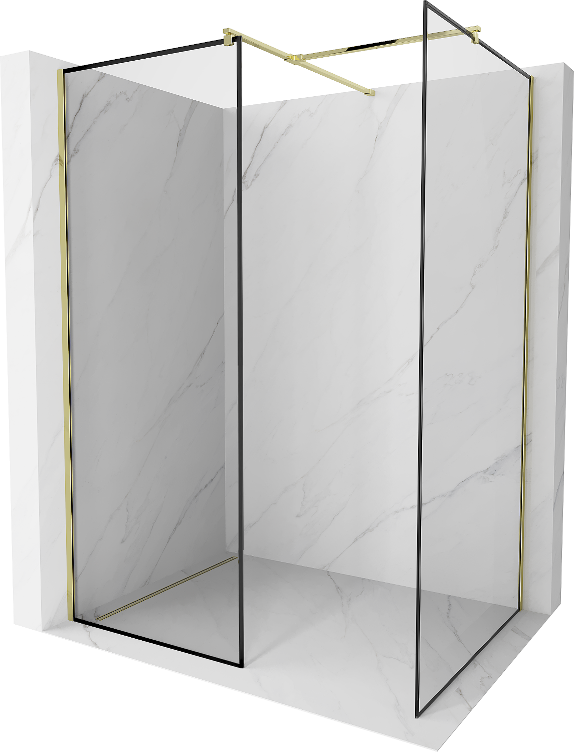 Mexen Kioto Duschwand Walk-in 160 x 120 cm, schwarzes Muster, gold - 800-160-202-50-70-120