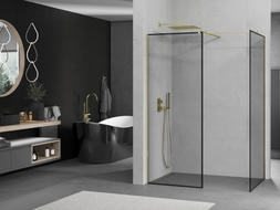 Mexen Kioto Duschwand Walk-in 80 x 80 cm, schwarzer Rahmen, gold - 800-080-202-50-70-080