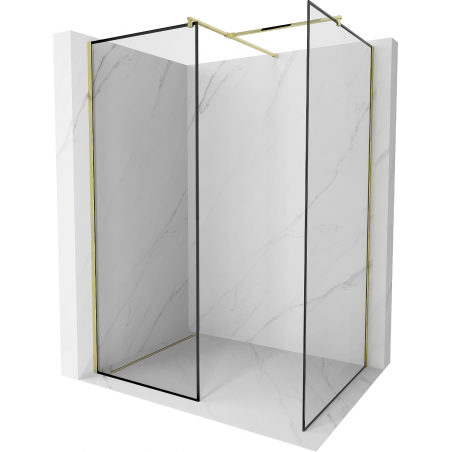 Mexen Kioto Duschwand Walk-in 130 x 100 cm, schwarzer Rahmen, gold - 800-130-202-50-70-100