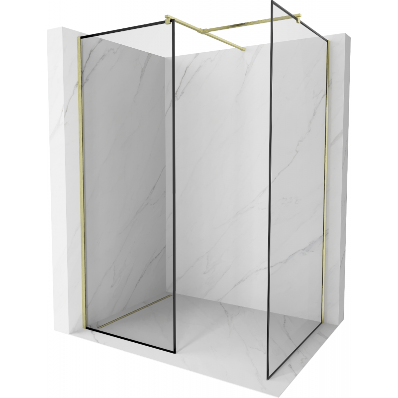 Mexen Kioto Duschwand Walk-in 70 x 70 cm, schwarzer Rahmen, gold gebürstet - 800-070-202-55-70-070