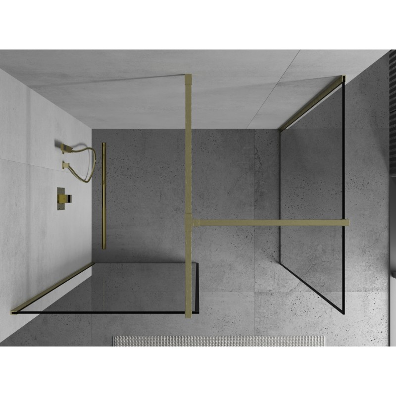 Mexen Kioto Duschwand Walk-in 150 x 70 cm, schwarzer Rahmen, gebürstetes Gold - 800-150-202-55-70-070