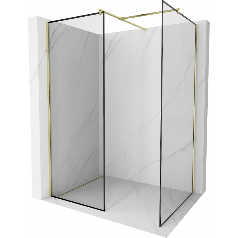 Mexen Kioto Duschwand Walk-in 90 x 80 cm, schwarzes Muster, gebürstetes Gold - 800-090-202-55-70-080