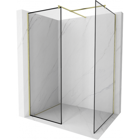Mexen Kioto Duschwand Walk-in 160 x 80 cm, schwarzer Rahmen, gebürstetes Gold - 800-160-202-55-70-080
