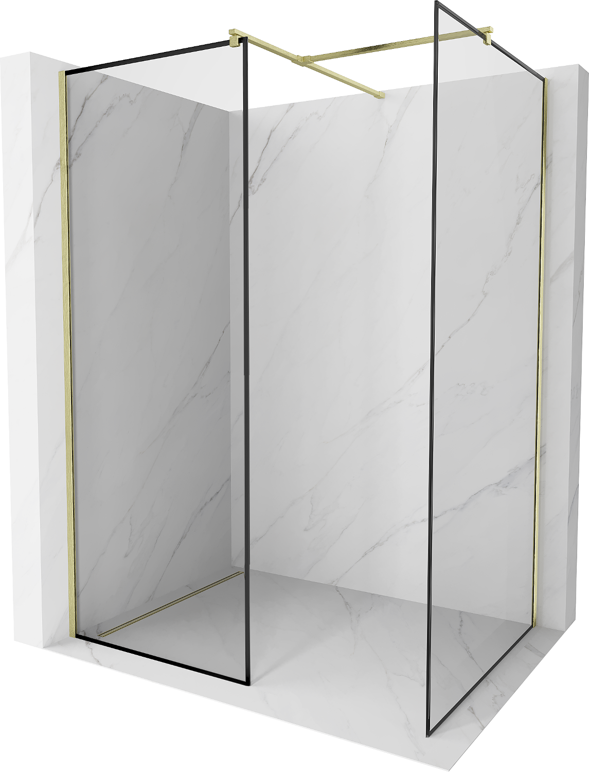 Mexen Kioto Duschwand Walk-in 110 x 90 cm, schwarzes Muster, gebürstetes Gold - 800-110-202-55-70-090