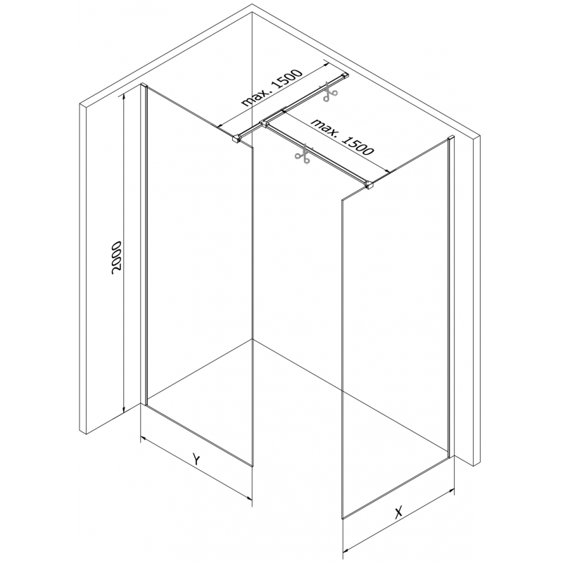 Mexen Kioto Duschwand Walk-in 155 x 70 cm, transparent, chrom - 800-155-202-01-00-070