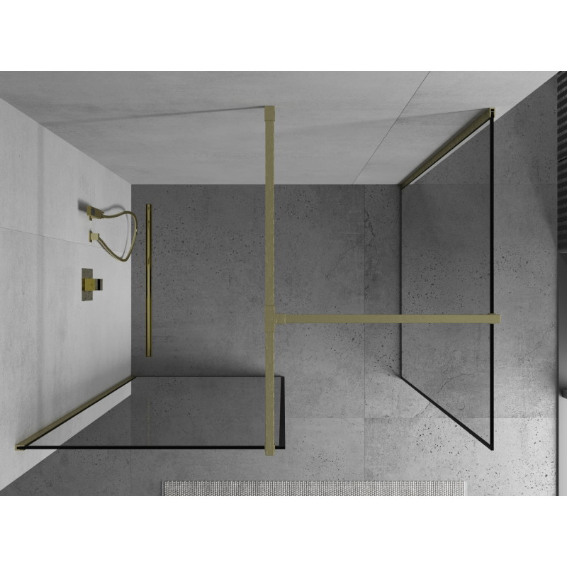 Mexen Kioto Duschwand Walk-in 120 x 120 cm, schwarzer Rahmen, gebürstetes Gold - 800-120-202-55-70-120