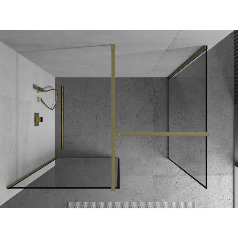 Mexen Kioto Duschwand Walk-in 160 x 100 cm, schwarzer Rahmen, gold gebürstet - 800-160-202-55-70-100