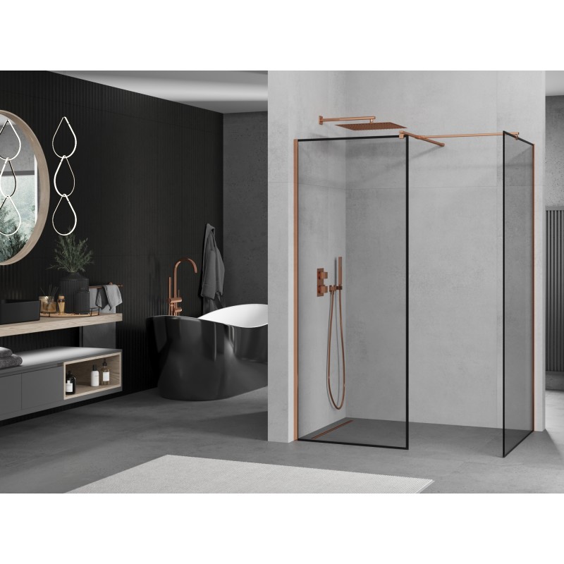 Mexen Kioto Duschwand Walk-in 70 x 70 cm, schwarzer Rahmen, Roségold - 800-070-202-60-70-070