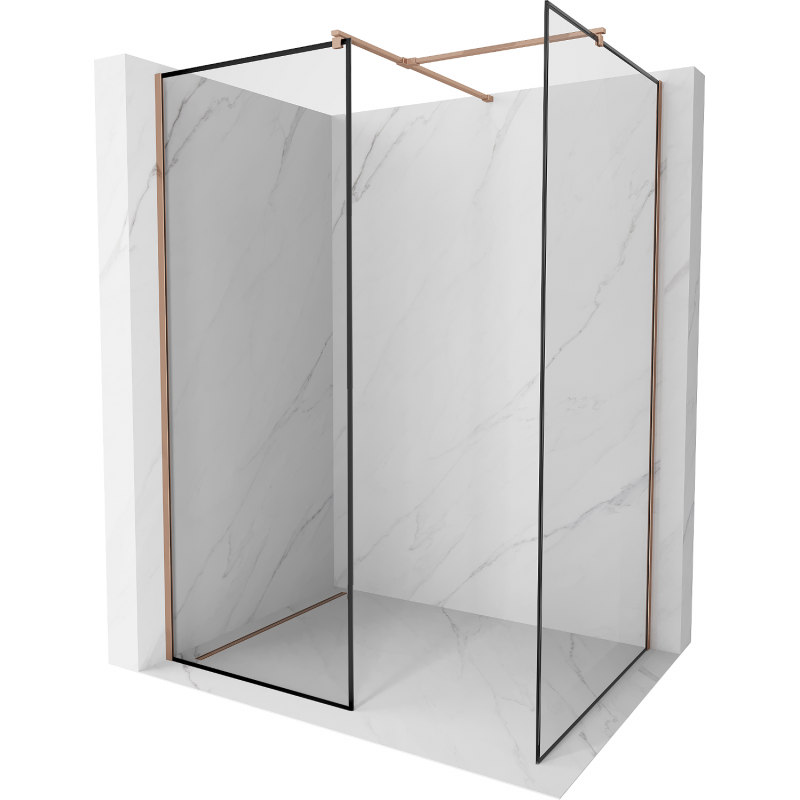 Mexen Kioto Duschwand Walk-in 110 x 70 cm, schwarzes Muster, rose-gold - 800-110-202-60-70-070