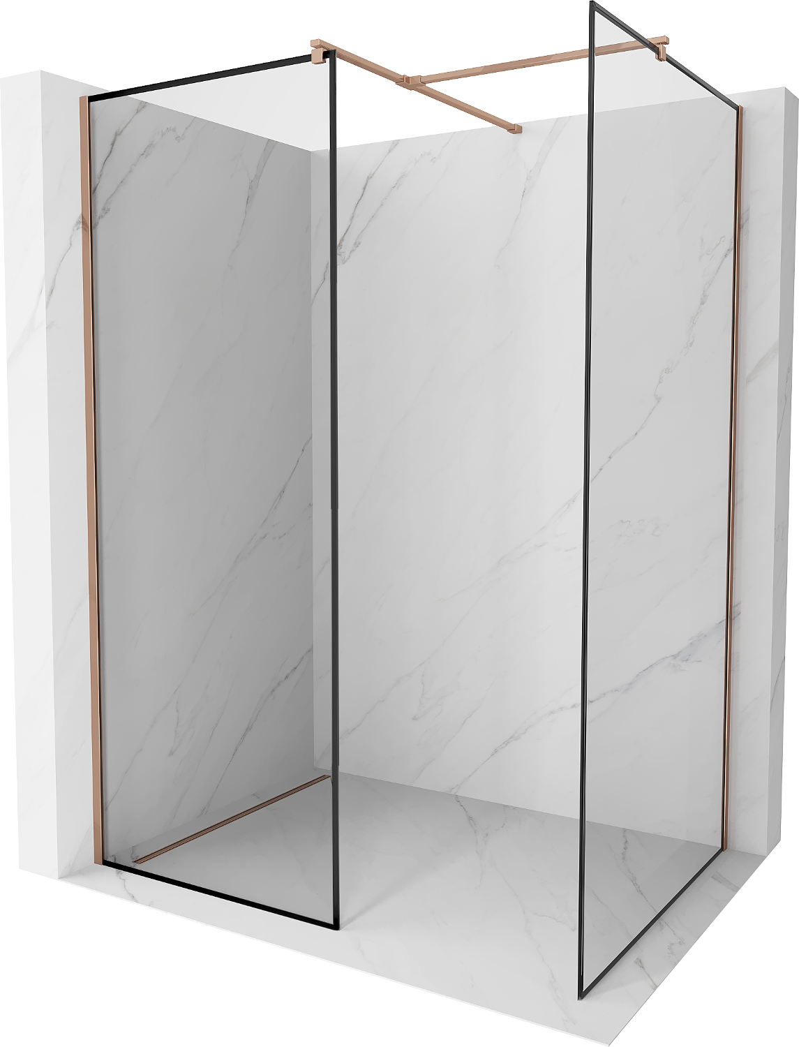 Mexen Kioto Duschwand Walk-in 110 x 70 cm, schwarzes Muster, rose-gold - 800-110-202-60-70-070