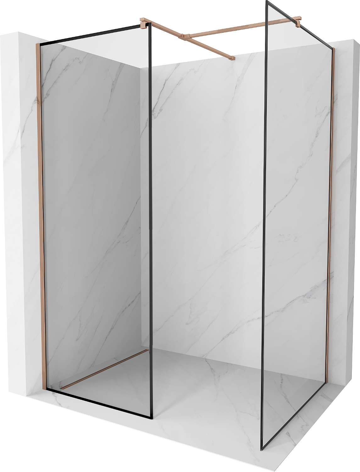 Mexen Kioto Duschwand Walk-in 140 x 80 cm, schwarzes Muster, roségold - 800-140-202-60-70-080