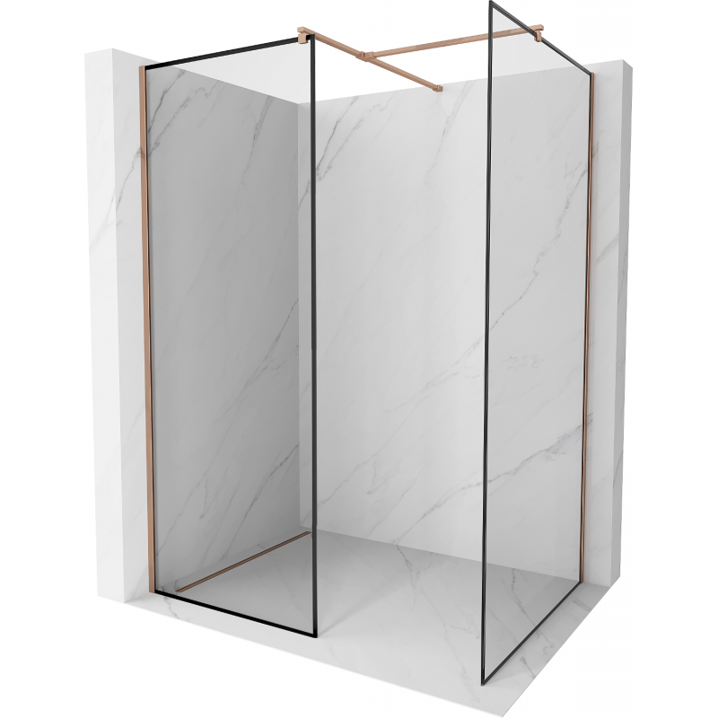Mexen Kioto Duschwand Walk-in 100 x 90 cm, schwarzer Rahmen, Roségold - 800-100-202-60-70-090