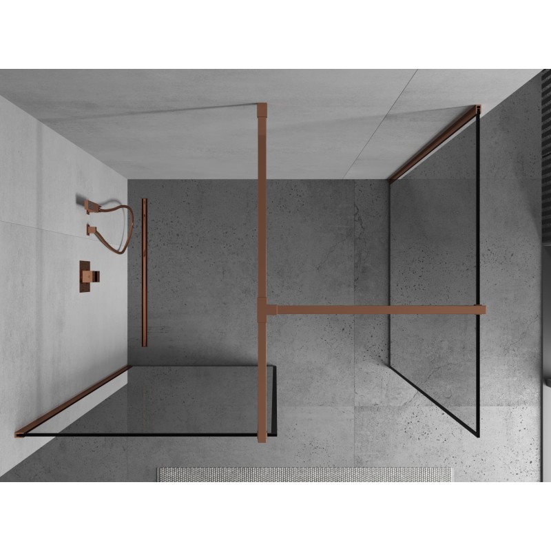 Mexen Kioto Duschwand Walk-in 140 x 120 cm, schwarzer Rahmen, Roségold - 800-140-202-60-70-120