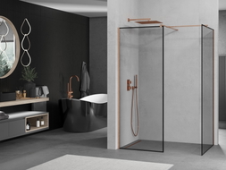Mexen Kioto Duschwand Walk-in 70 x 70 cm, schwarzer Rahmen, gebürstetes Kupfer - 800-070-202-65-70-070