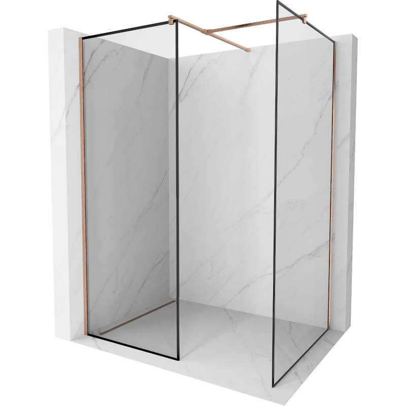 Mexen Kioto Duschwand Walk-in 110 x 90 cm, schwarzer Rahmen, gebürstetes Kupfer - 800-110-202-65-70-090