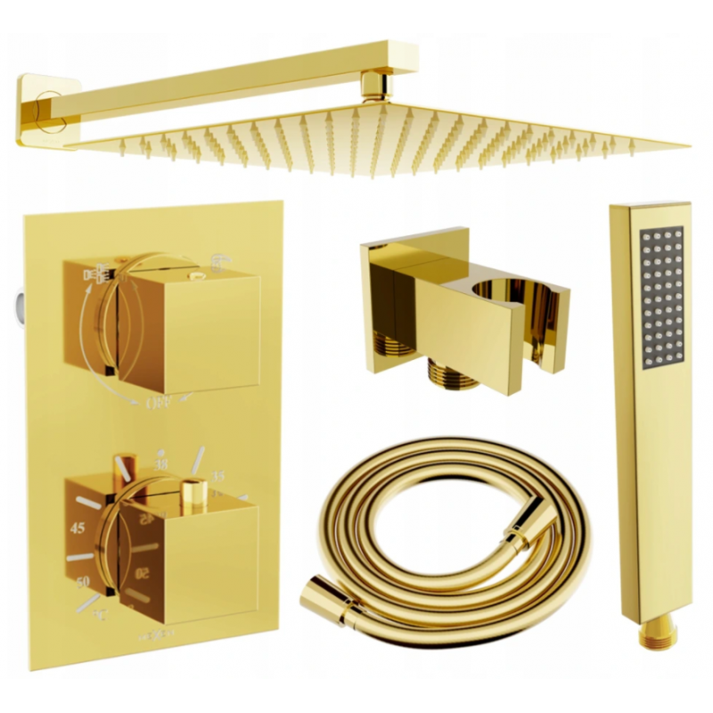 Mexen Cube DR02 Unterputz-Duschset mit 30 cm Regenduschkopf, gold - 77502DR0230-50