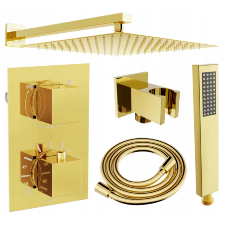 Mexen Cube DR02 Unterputz-Duschset mit 30 cm Regenduschkopf, gold - 77502DR0230-50