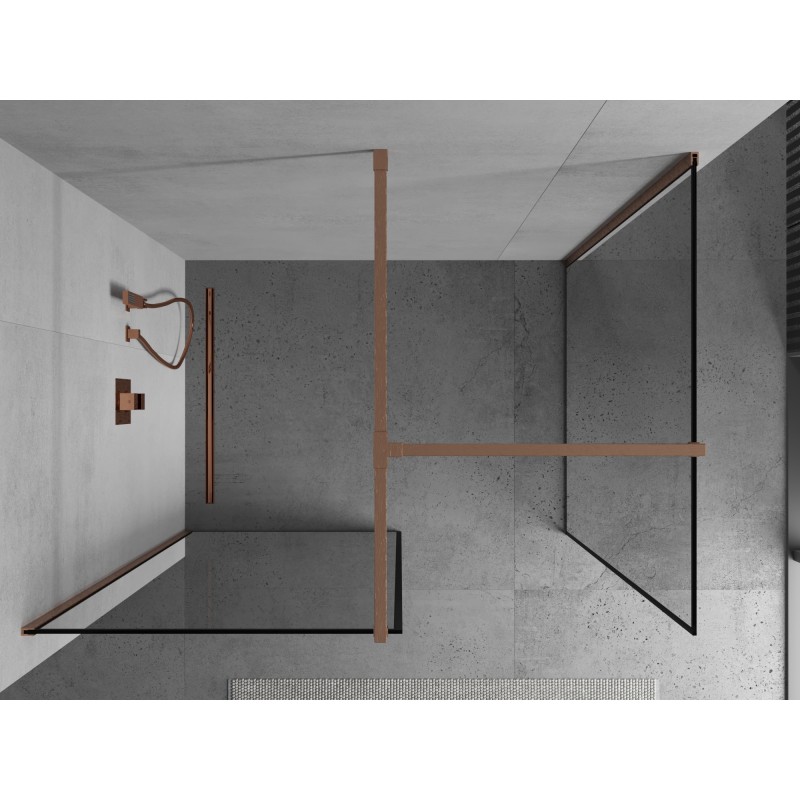 Mexen Kioto Duschwand Walk-in 160 x 100 cm, schwarzer Rahmen, gebürstetes Kupfer - 800-160-202-65-70-100