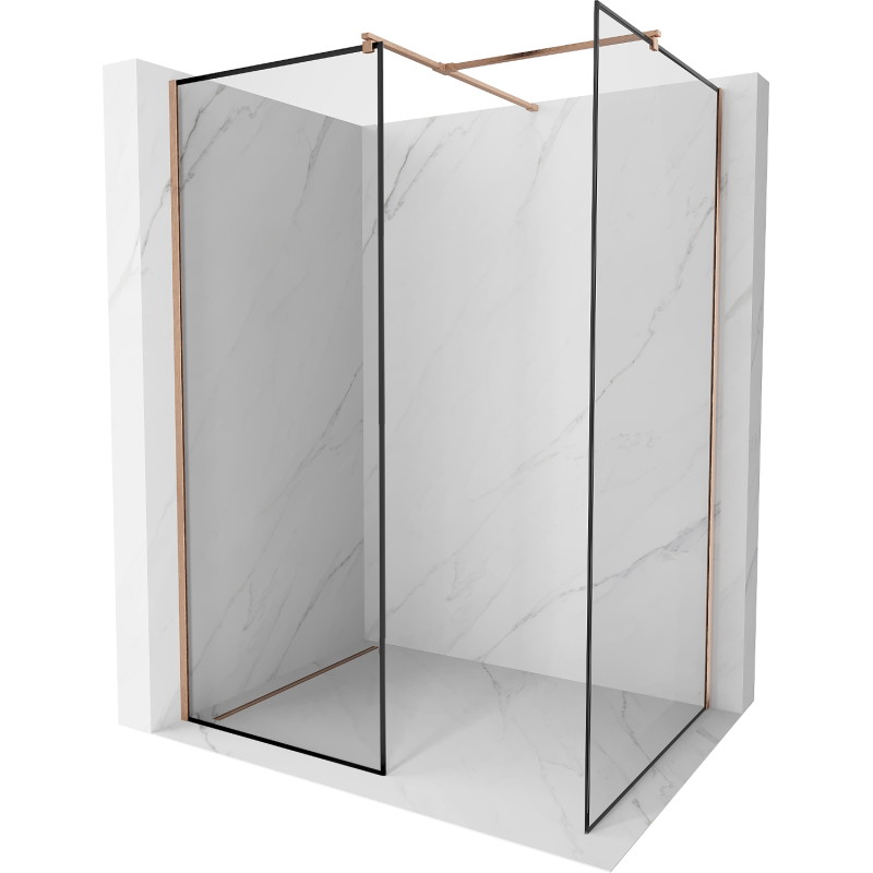 Mexen Kioto Duschwand Walk-in 140 x 120 cm, schwarzer Rahmen, gebürstetes Kupfer - 800-140-202-65-70-120