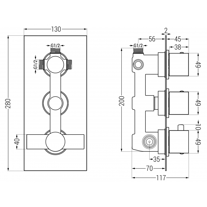 Mexen Cube DR02 Unterputz-Badewannen- und Duschset mit 30 cm Regenduschkopf, Graphit - 77503DR0230-66