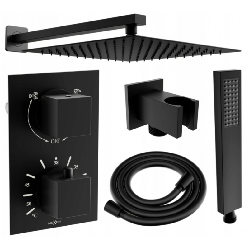 Mexen Cube DR02 Unterputz-Duschset mit 25 cm Kopfbrause, schwarz - 77502DR0225-70